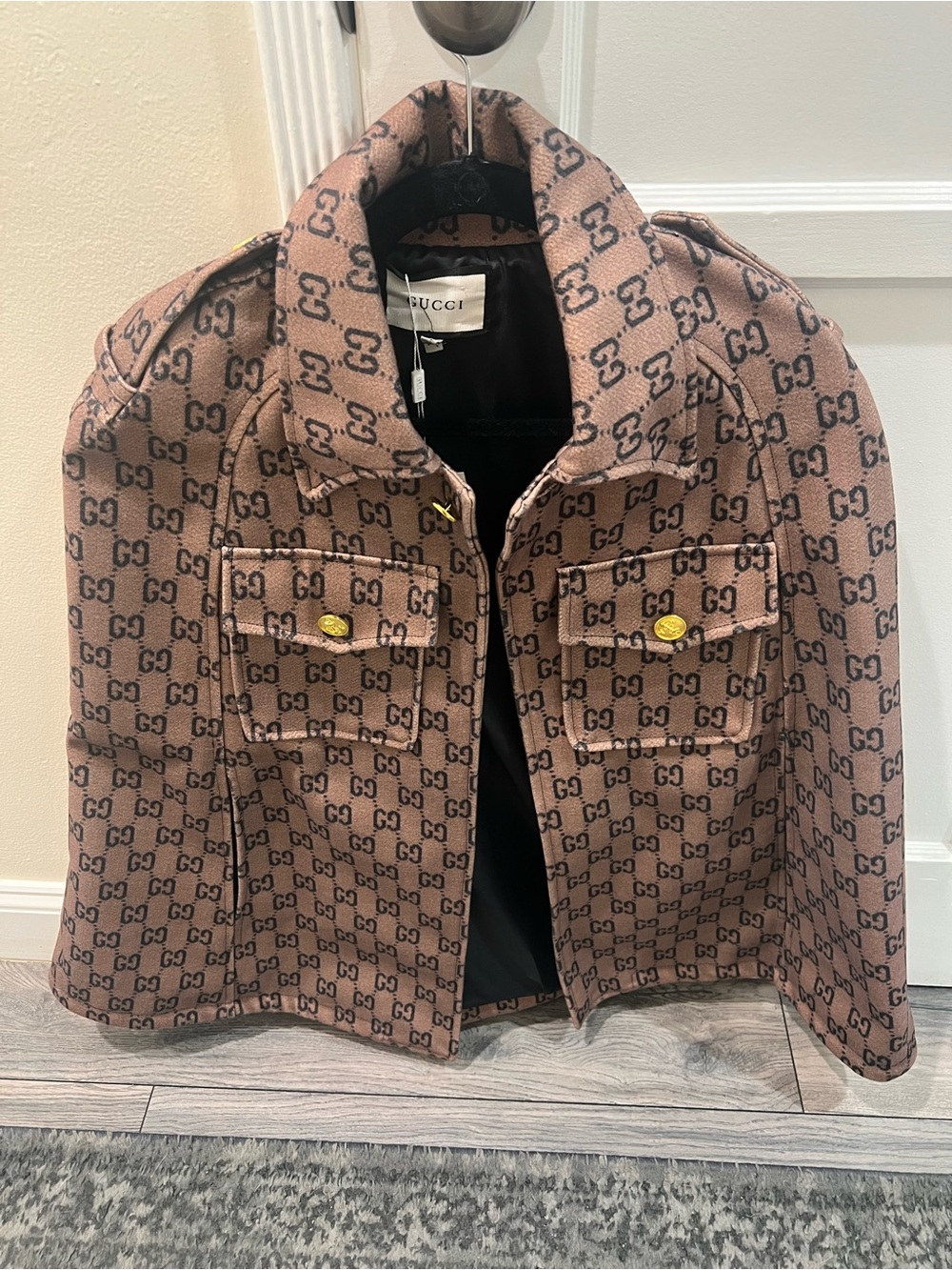Gucci Large GG Monogram cape with Gold Buttons